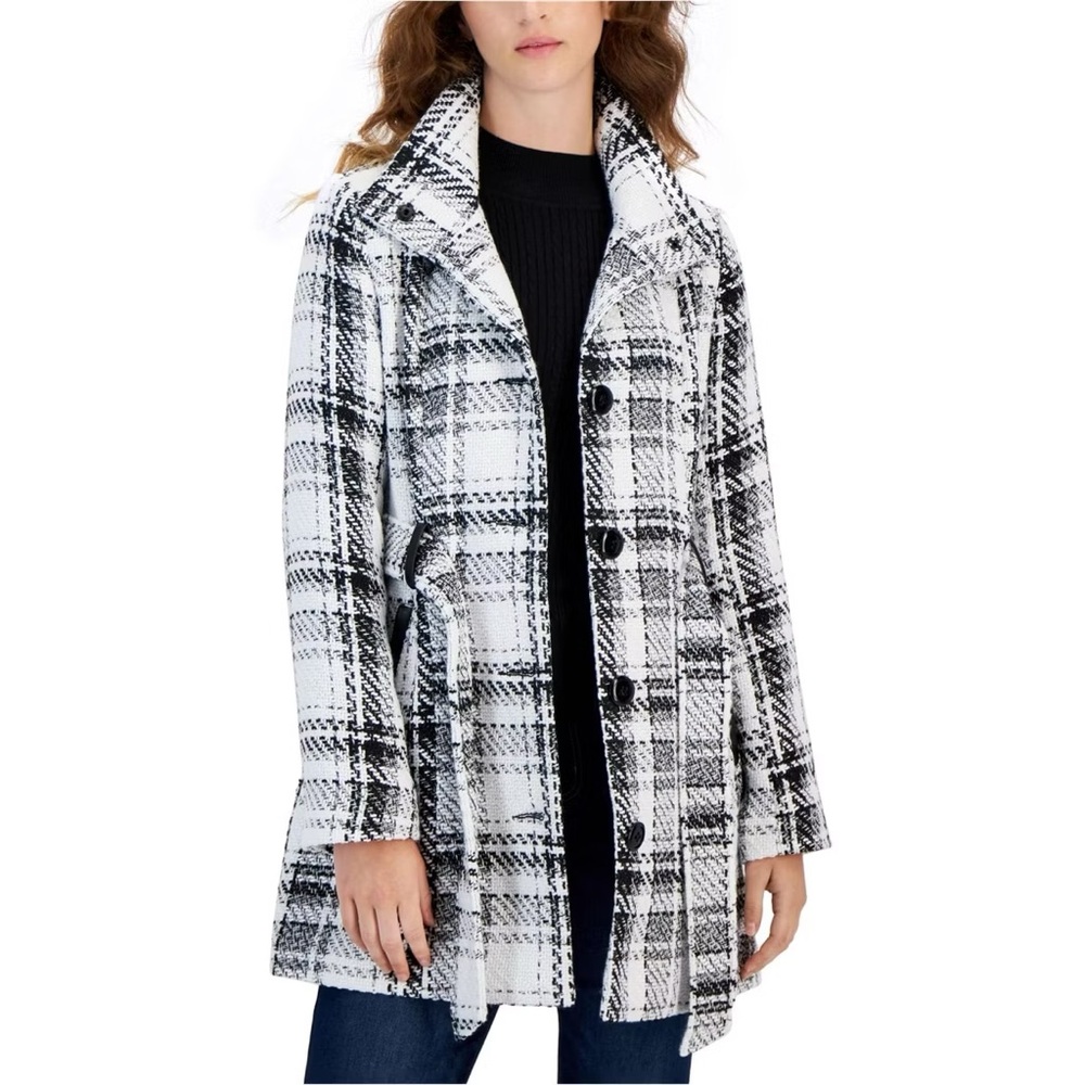 BCX Monochrome Plaid Trench Coat